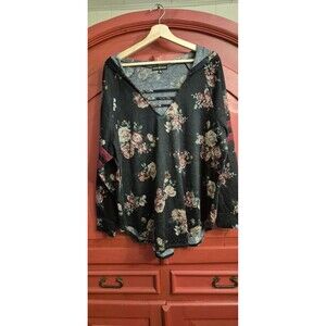 Almost Famous 3x Hoodie Floral Jersey Stripe Blouse Top Long Sleeve Fall Winter